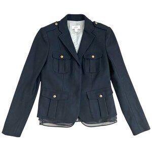 Ann Taylor Loft Size 2 Navy Blue Lace Trim Jacket Blazer Wool Blend $128.00  SHO
